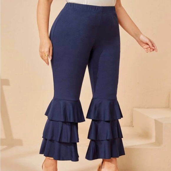 Layered Ruffle Hem Flare Leg Pants - Picture 2 of 5
